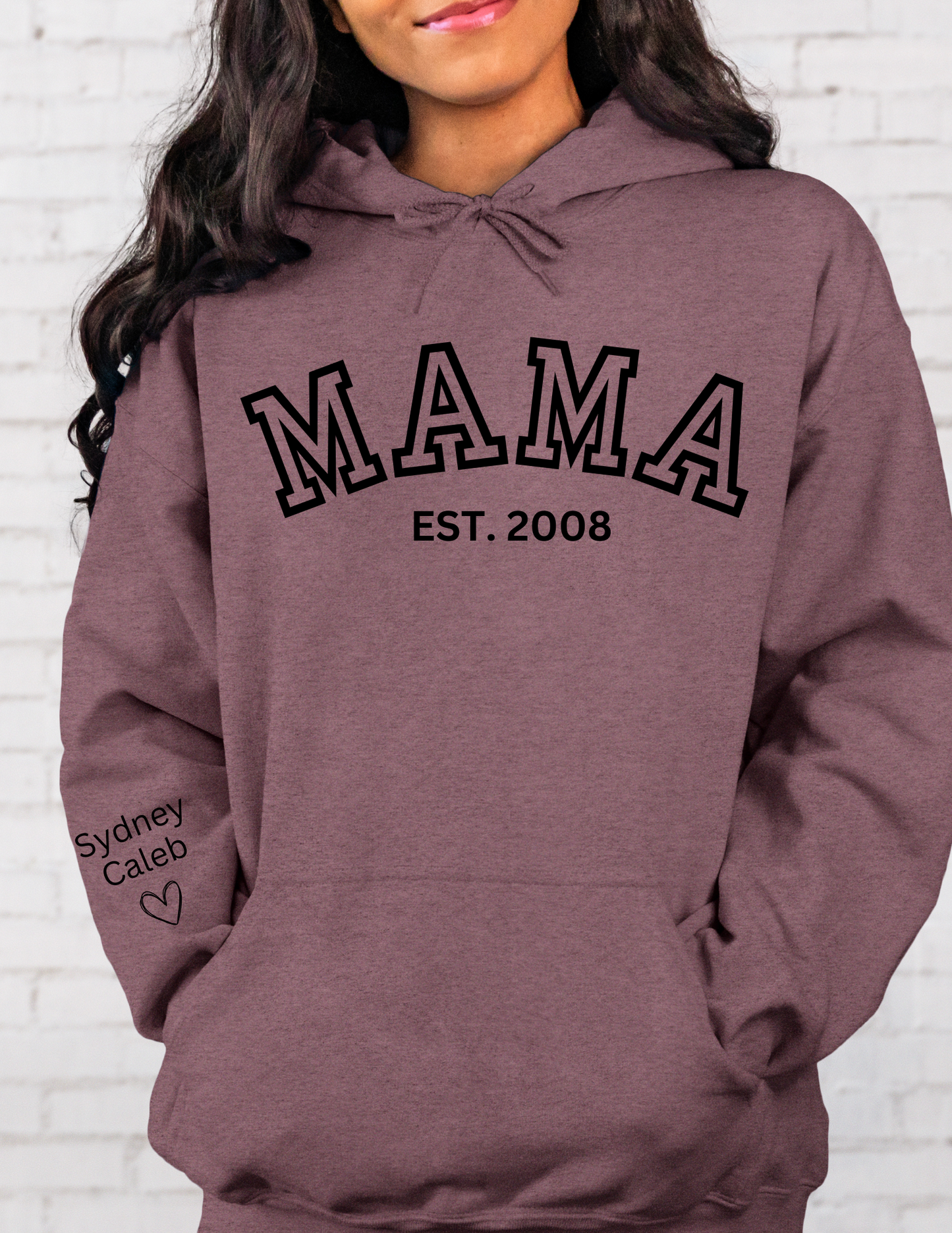 CUSTOM Hooded Sweatshirt: Varsity Lettering and Established Year with Sleeve Names