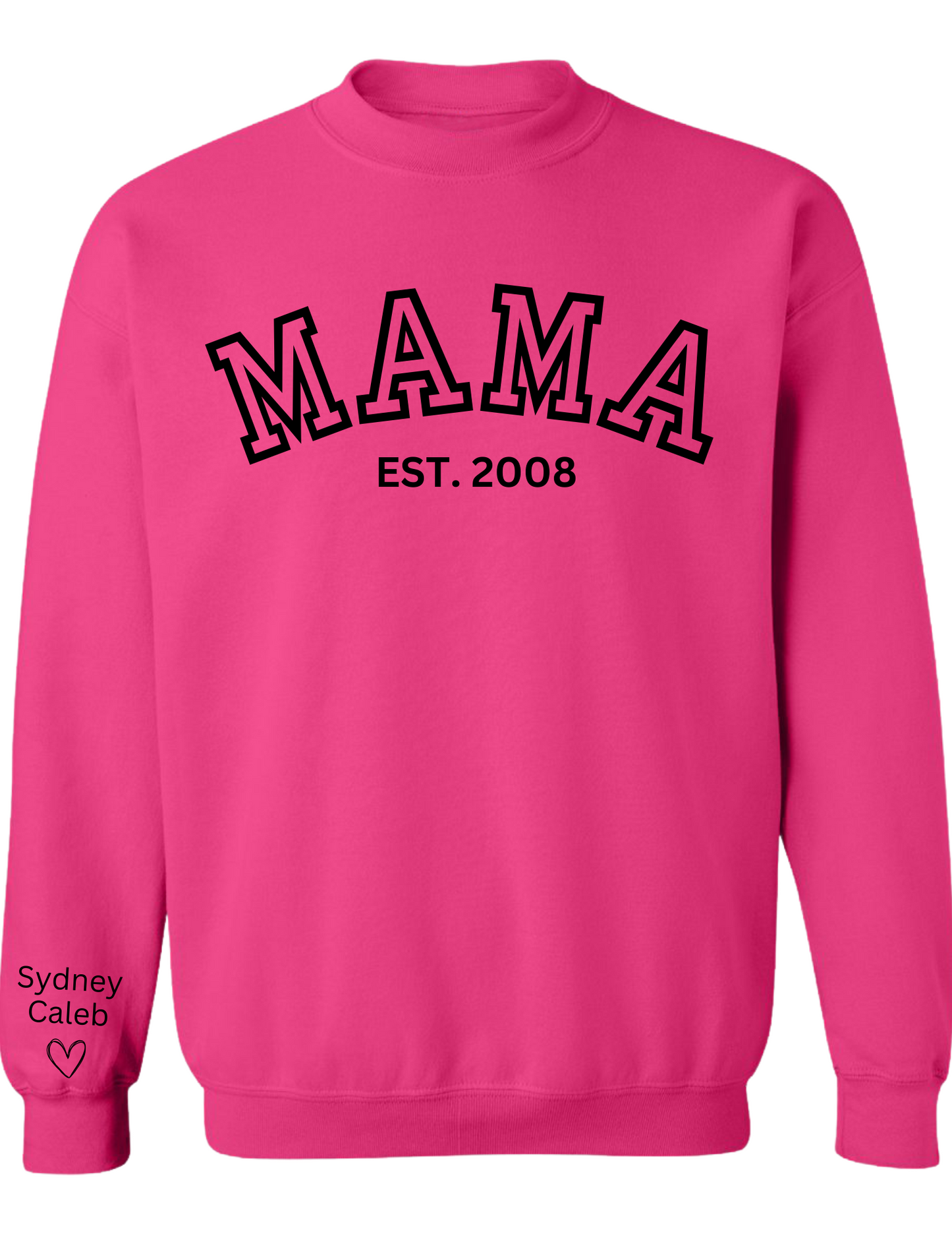 CUSTOM Crewneck Sweatshirt: Varsity Lettering and Established Year with Sleeve Names