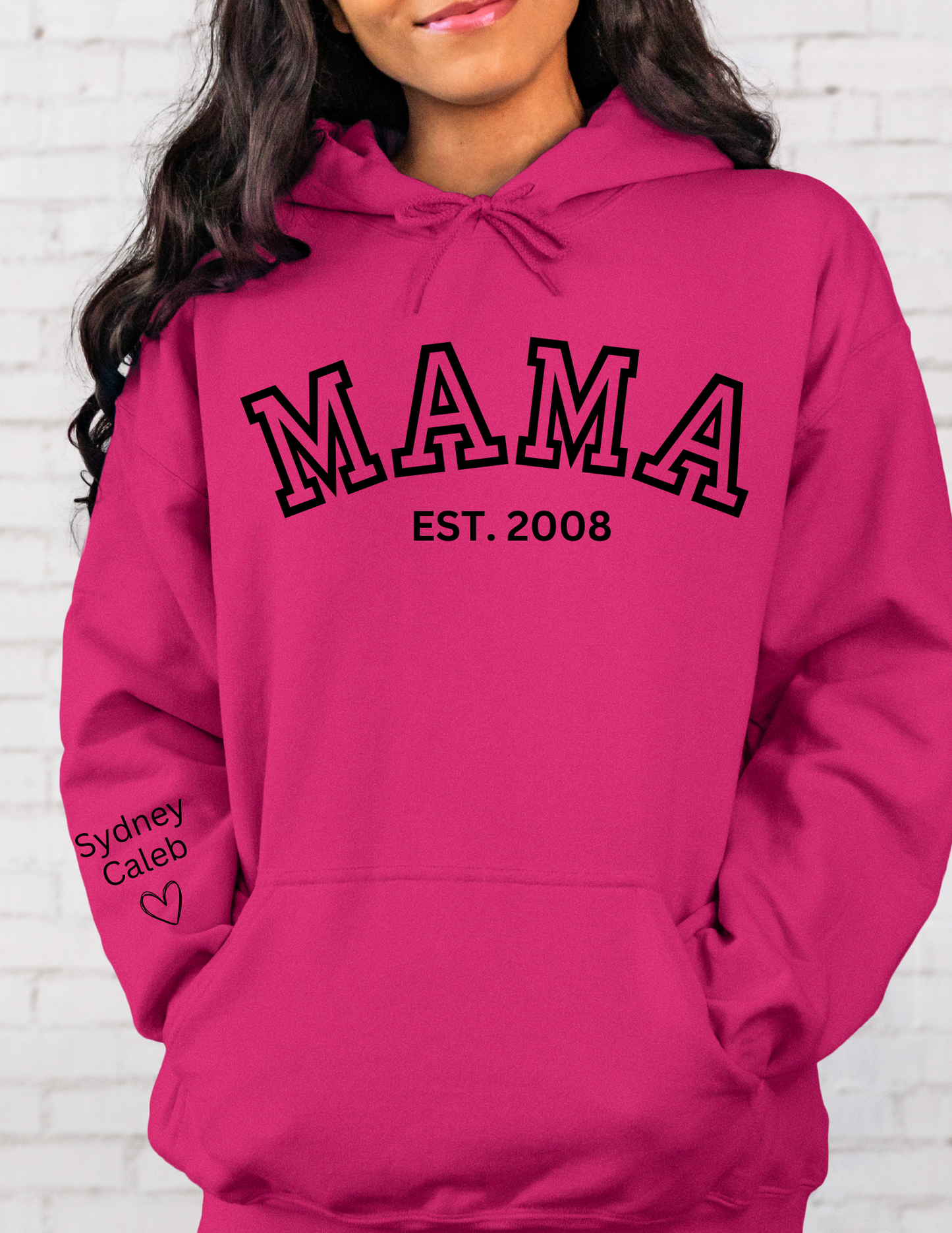 CUSTOM Hooded Sweatshirt: Varsity Lettering and Established Year with Sleeve Names
