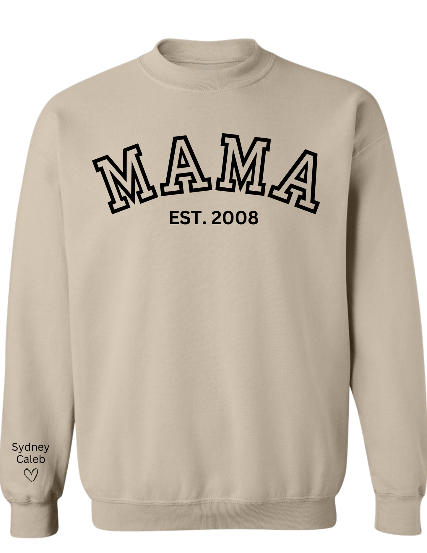 CUSTOM Crewneck Sweatshirt: Varsity Lettering and Established Year with Sleeve Names