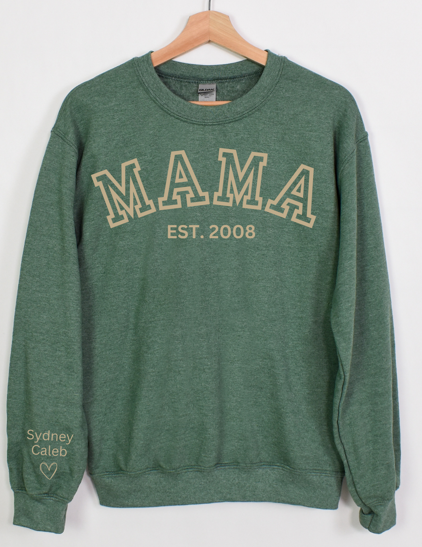 CUSTOM Crewneck Sweatshirt: Varsity Lettering and Established Year with Sleeve Names