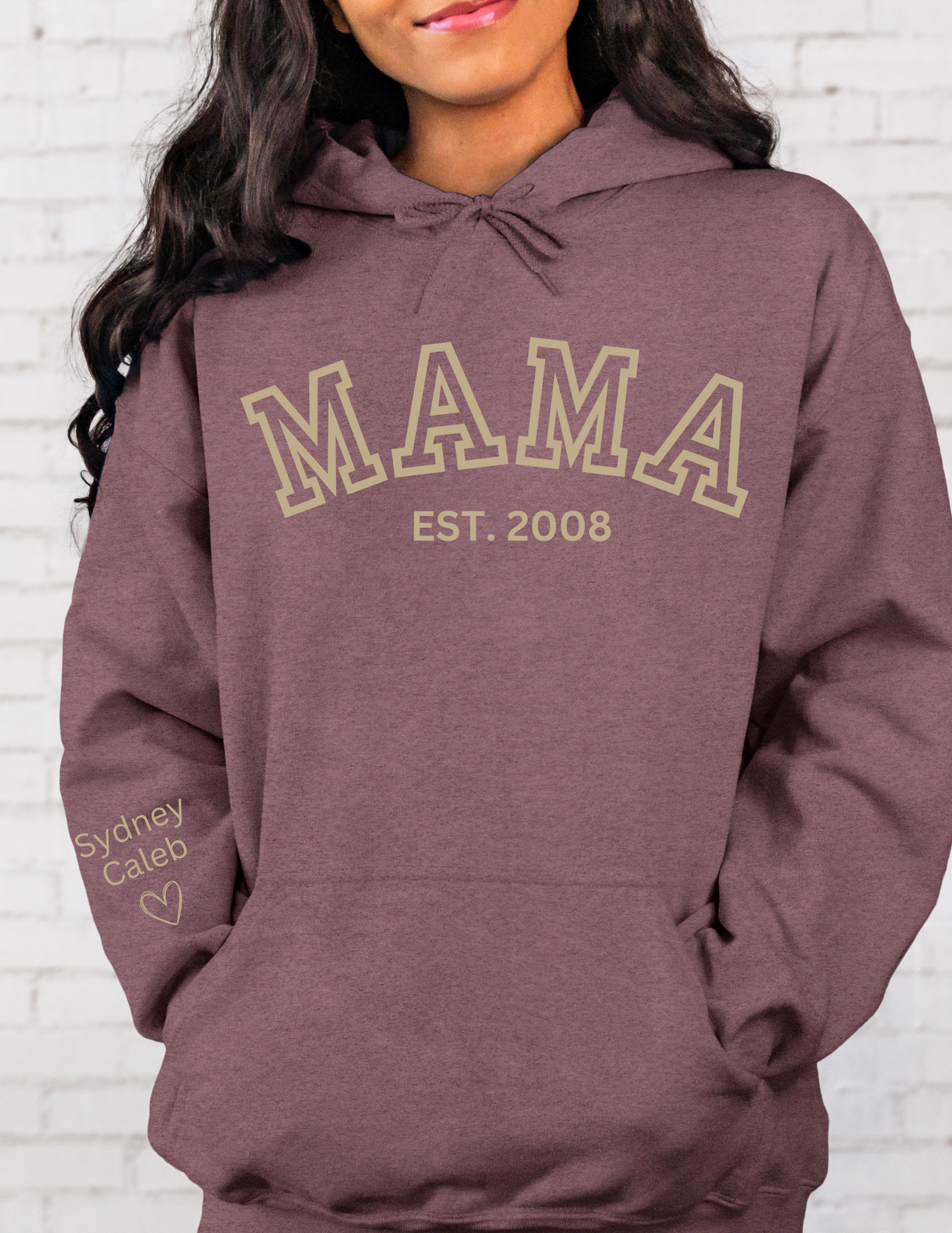 CUSTOM Hooded Sweatshirt: Varsity Lettering and Established Year with Sleeve Names