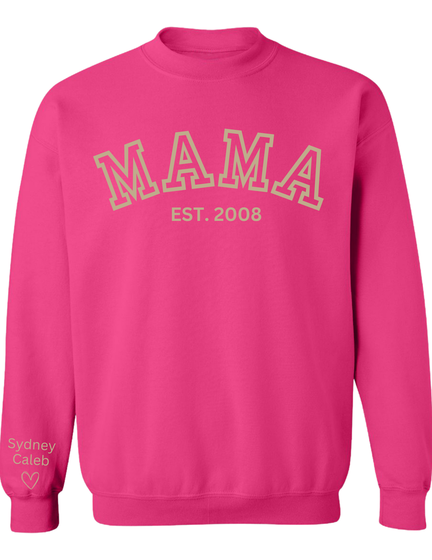 CUSTOM Crewneck Sweatshirt: Varsity Lettering and Established Year with Sleeve Names
