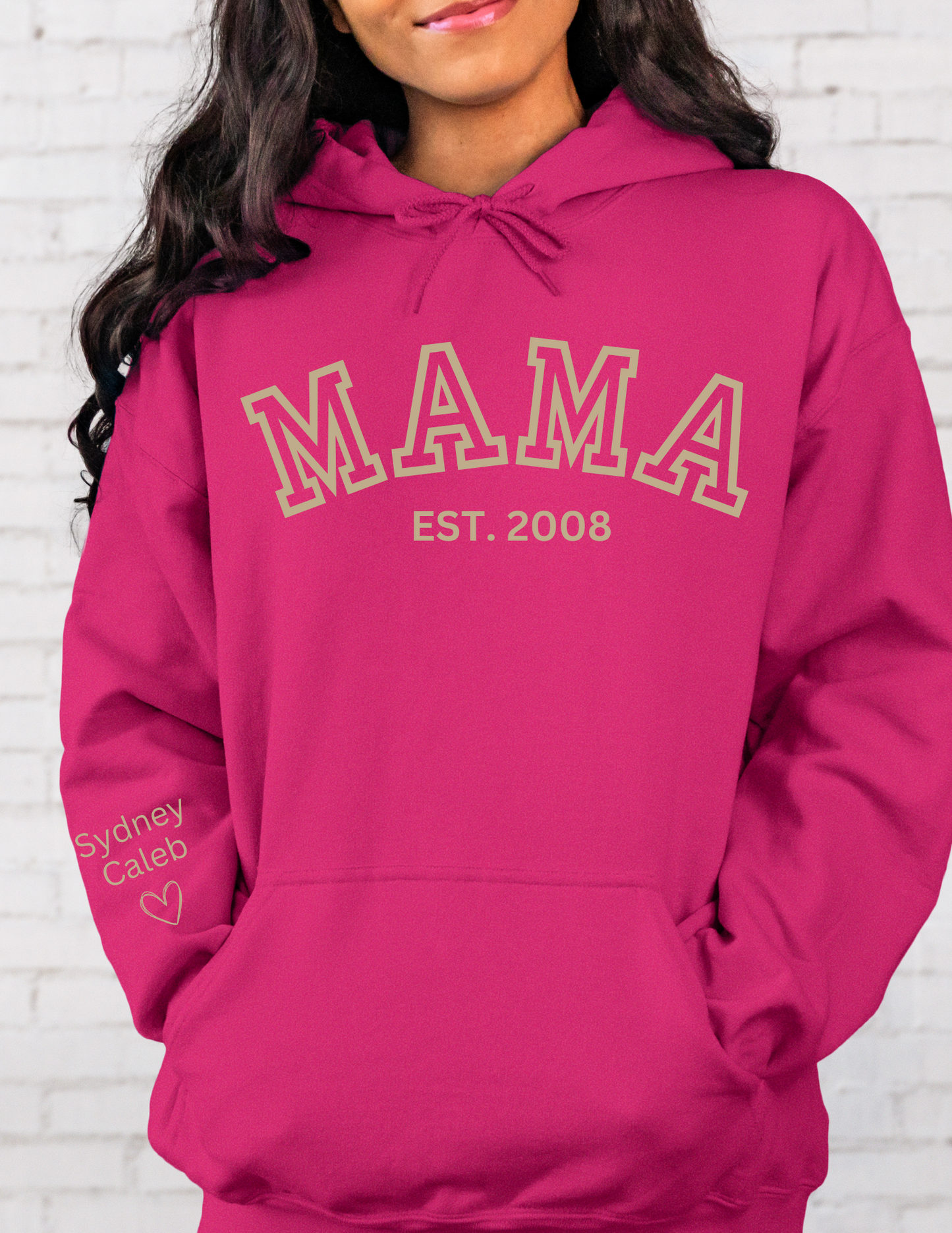 CUSTOM Hooded Sweatshirt: Varsity Lettering and Established Year with Sleeve Names