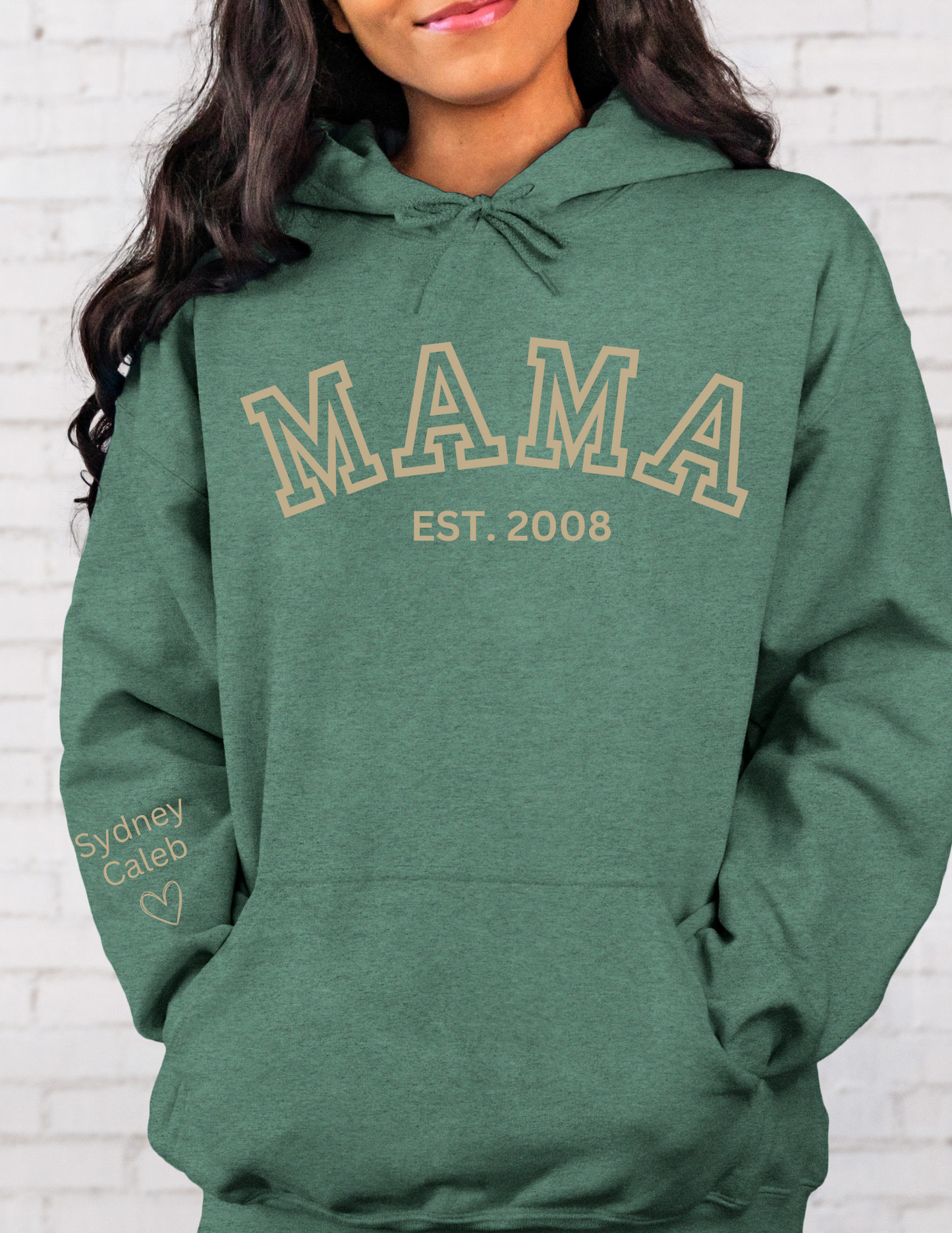 CUSTOM Hooded Sweatshirt: Varsity Lettering and Established Year with Sleeve Names