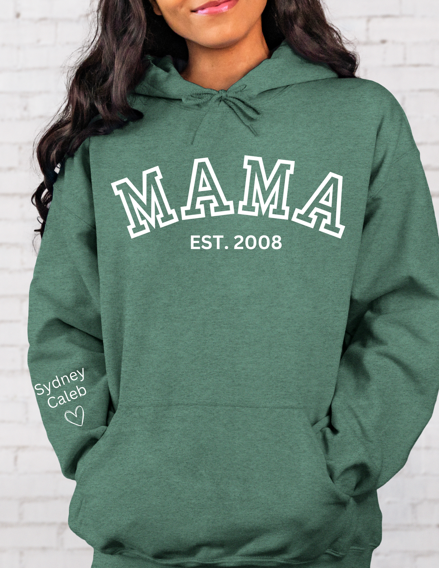 CUSTOM Hooded Sweatshirt: Varsity Lettering and Established Year with Sleeve Names