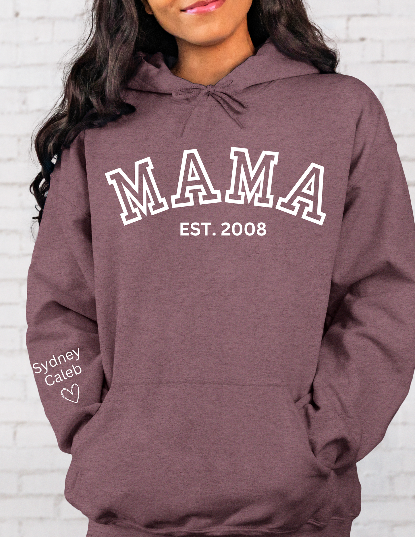 CUSTOM Hooded Sweatshirt: Varsity Lettering and Established Year with Sleeve Names