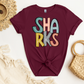 SHARKS Stacked Doodle Letters Tee