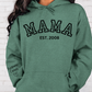 CUSTOM Hooded Sweatshirt:  Varsity Lettering and Established Year with Sleeve Names