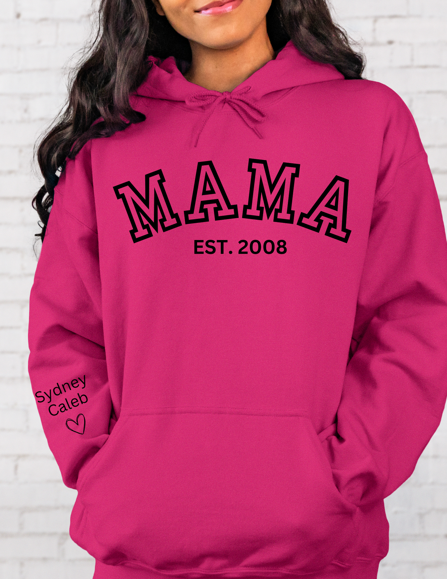 CUSTOM Hooded Sweatshirt:  Varsity Lettering and Established Year with Sleeve Names