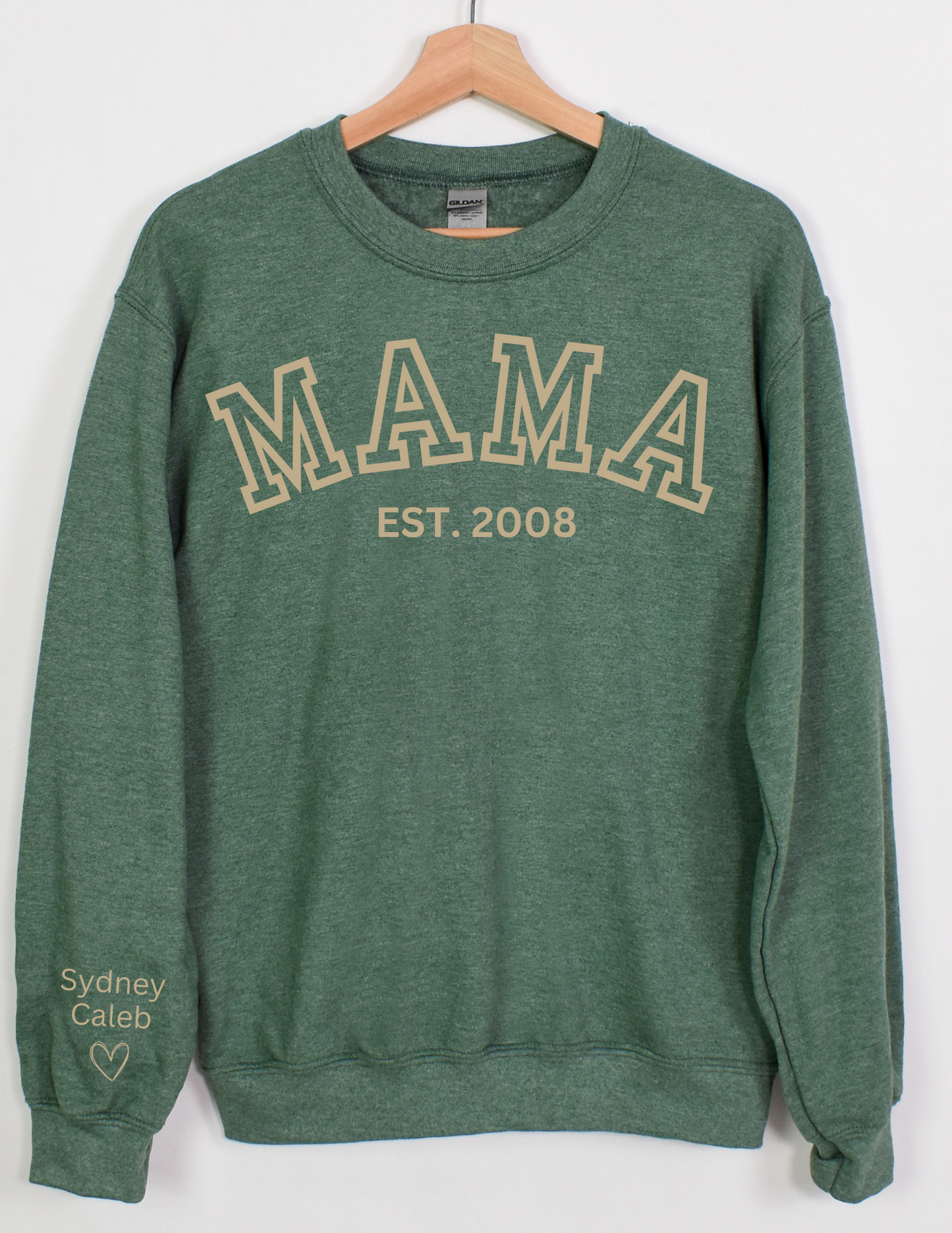 CUSTOM Crewneck Sweatshirt:  Varsity Lettering and Established Year with Sleeve Names