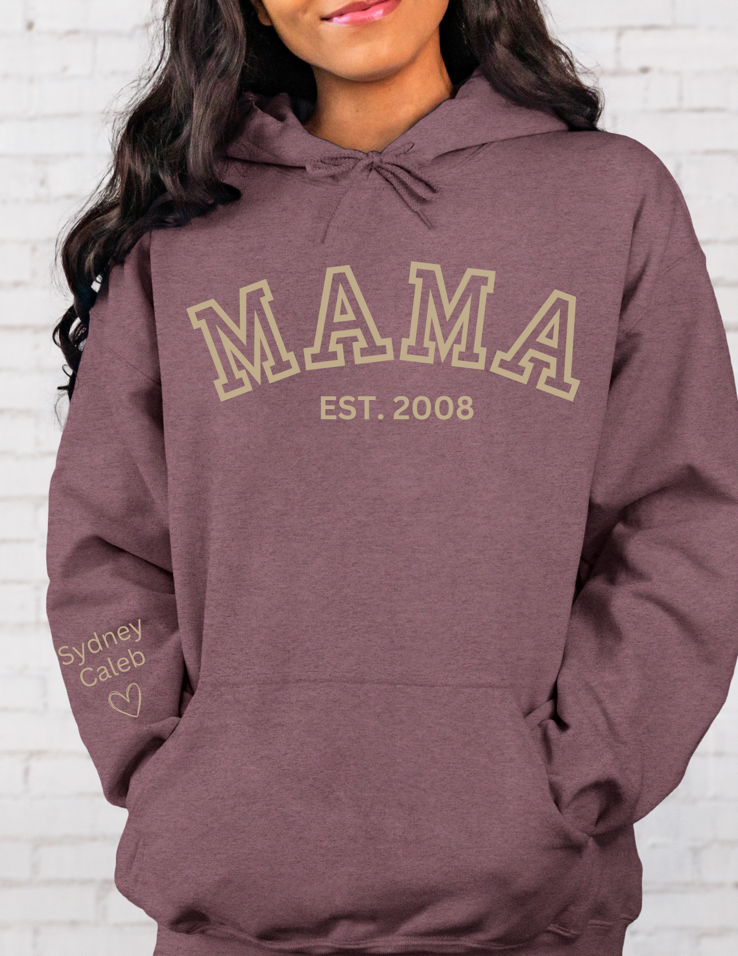 CUSTOM Hooded Sweatshirt:  Varsity Lettering and Established Year with Sleeve Names