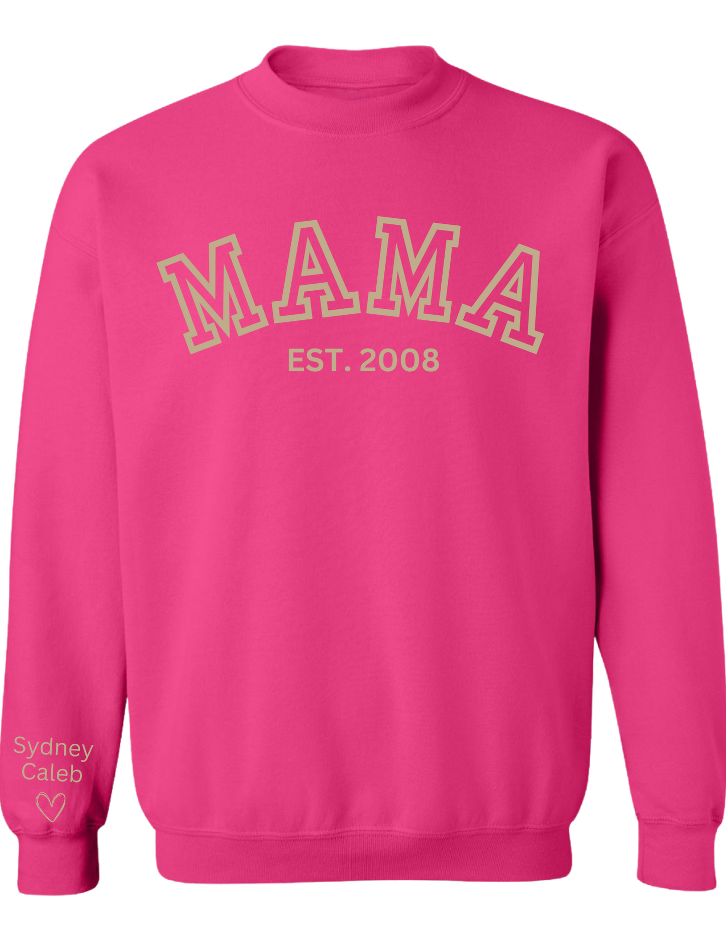 CUSTOM Crewneck Sweatshirt:  Varsity Lettering and Established Year with Sleeve Names