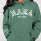 CUSTOM Hooded Sweatshirt:  Varsity Lettering and Established Year with Sleeve Names