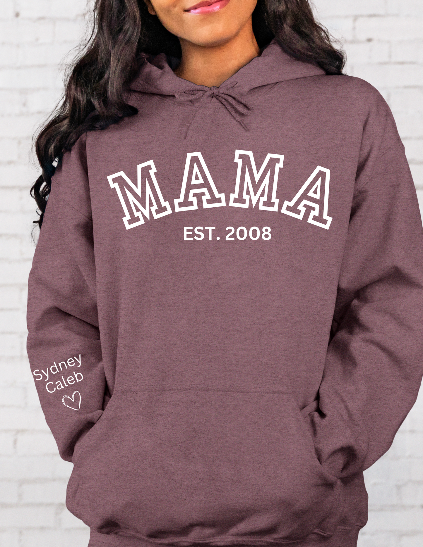 CUSTOM Hooded Sweatshirt:  Varsity Lettering and Established Year with Sleeve Names