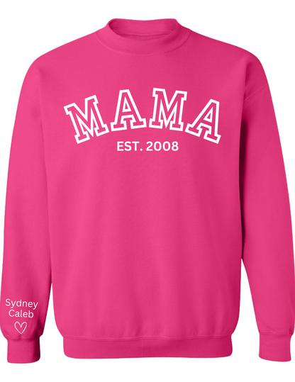 CUSTOM Crewneck Sweatshirt:  Varsity Lettering and Established Year with Sleeve Names