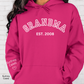 CUSTOM Hooded Sweatshirt:  Varsity Lettering and Established Year with Sleeve Names