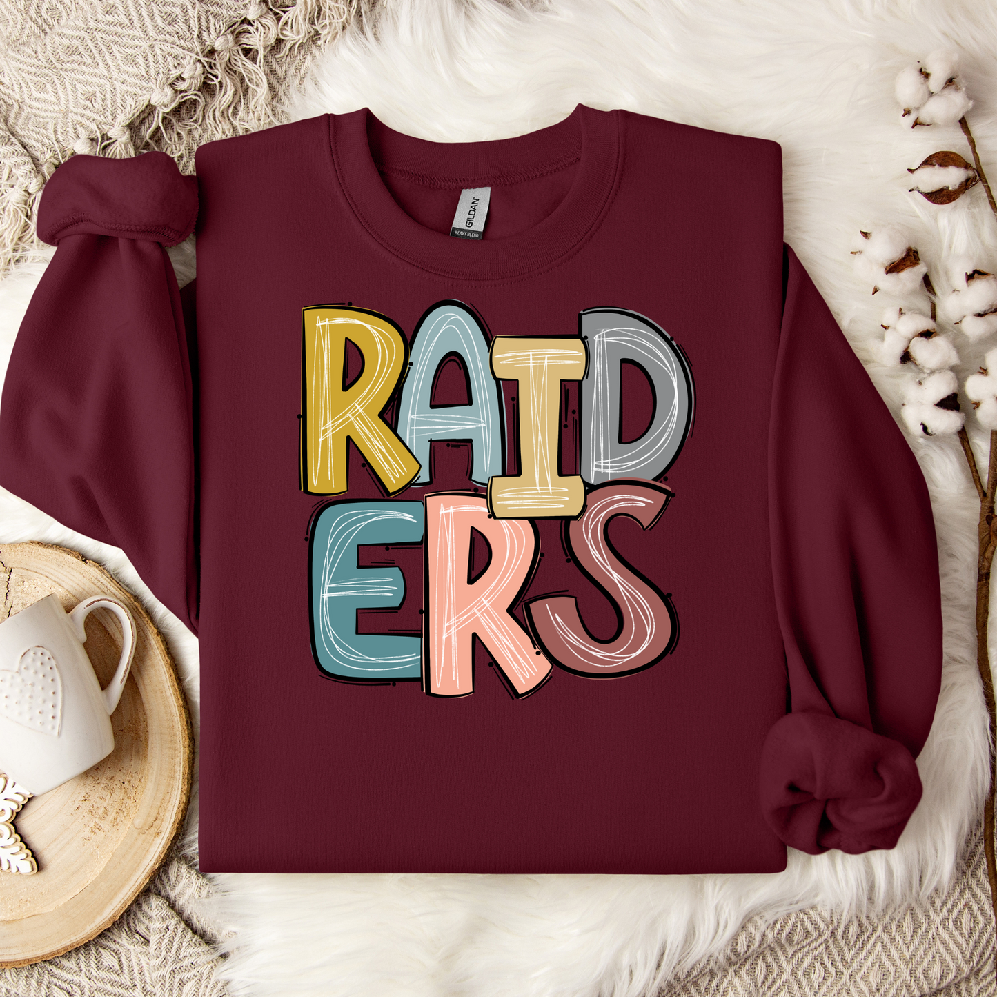 RAIDERS Stacked Doodle Letters Crewneck