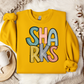 SHARKS Stacked Doodle Letters Crewneck