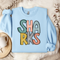 SHARKS Stacked Doodle Letters Crewneck