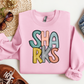 SHARKS Stacked Doodle Letters Crewneck