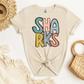 SHARKS Stacked Doodle Letters Tee